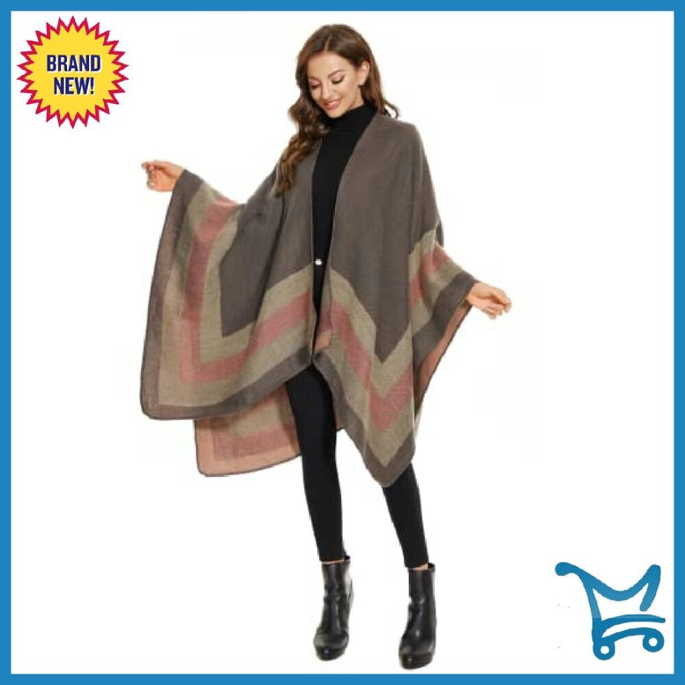 Oversized Knitted Poncho Shawl Wrap Cape Cardigan Wearable Blanket - Picture 5 of 8